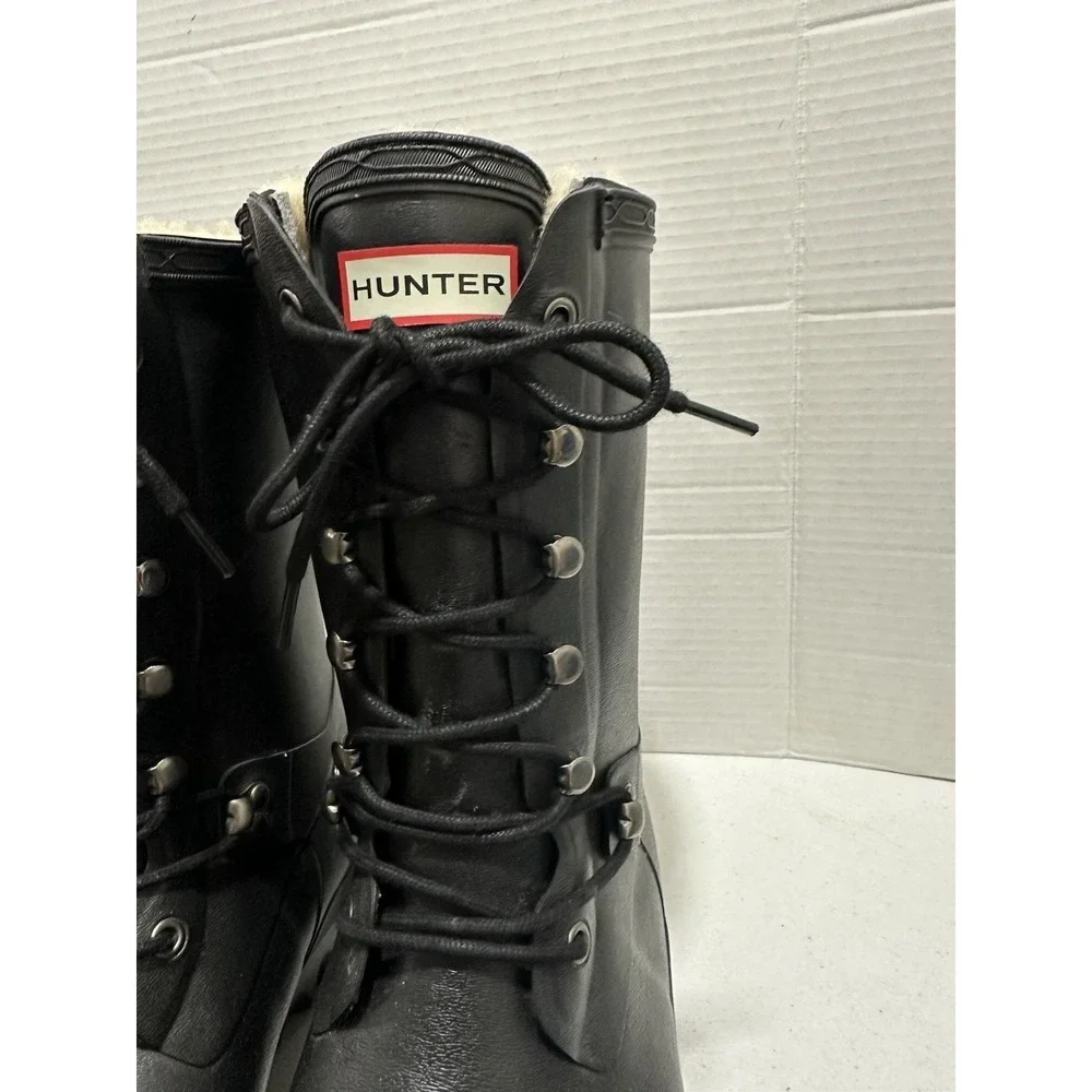 Hunter Boots Mens Size Us12M Black Rubber Fleece Lined Winter Snow Rain Vibram